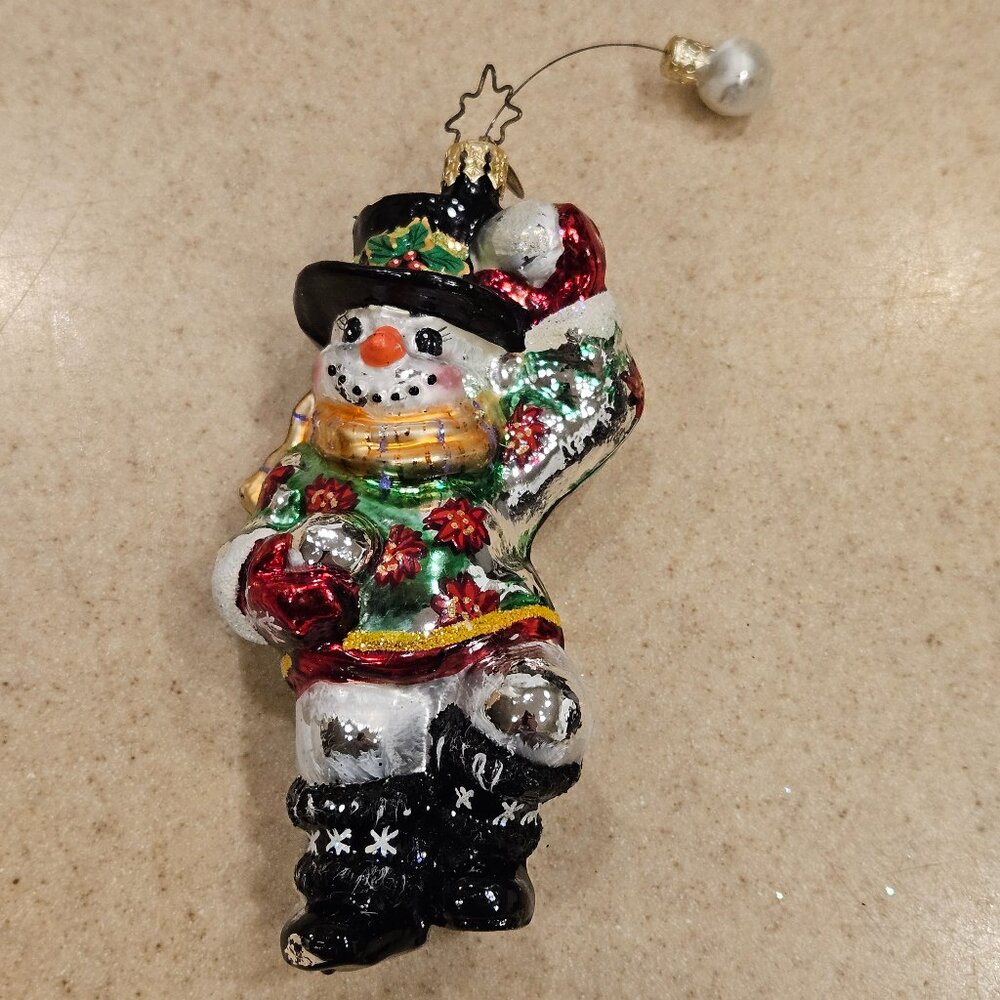 RARE CHRISTOPHER RADKO SNOWBALL MISCHIEF SNOWMAN 2 PART GLASS CHRISTMAS ORNAMENT